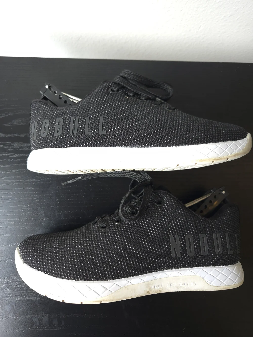 NOBULL Women's Low Top Outwork Black Athletic Shoes with White Midsole 5.5